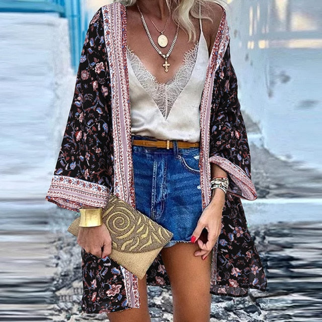 Summer Open Front Bohemian Floral Printed blouse