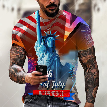 Men's American Flag  O-Neck Tops