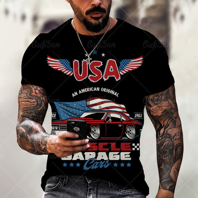 Men's American Flag  O-Neck Tops