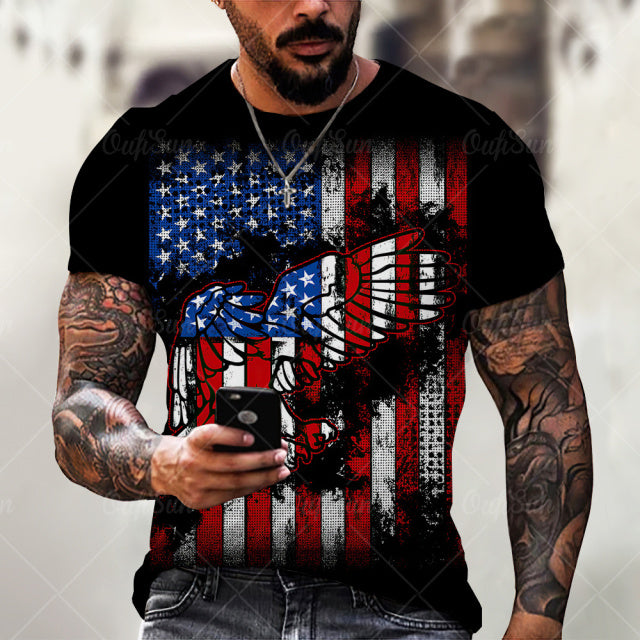 Men's American Flag  O-Neck Tops