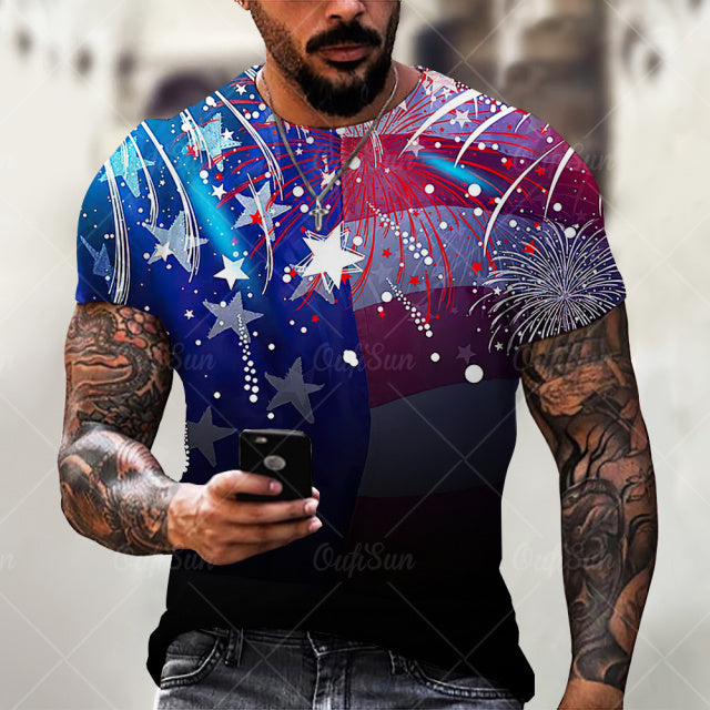 Men's American Flag  O-Neck Tops