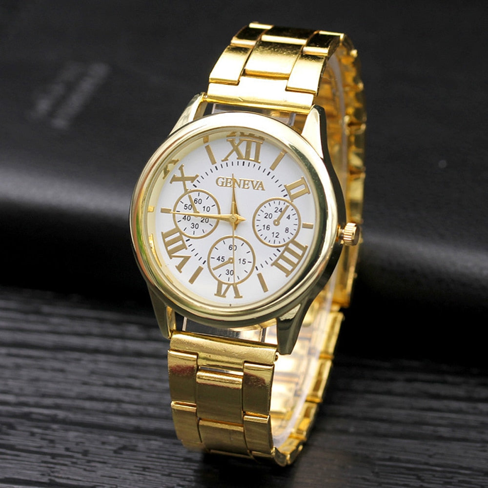 New Brand 3 Eyes Gold Geneva Casual Quartz Watch Women’s Stainless Steel Dress Watches Relogio Feminino Ladies Clock Hot Sale