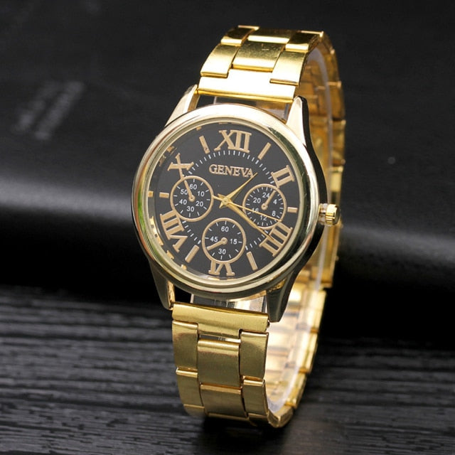 New Brand 3 Eyes Gold Geneva Casual Quartz Watch Women’s Stainless Steel Dress Watches Relogio Feminino Ladies Clock Hot Sale