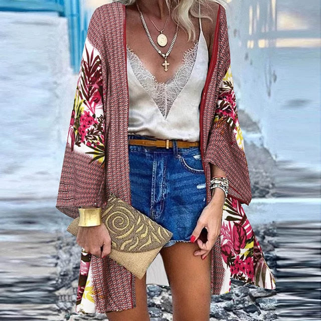 Summer Open Front Bohemian Floral Printed blouse