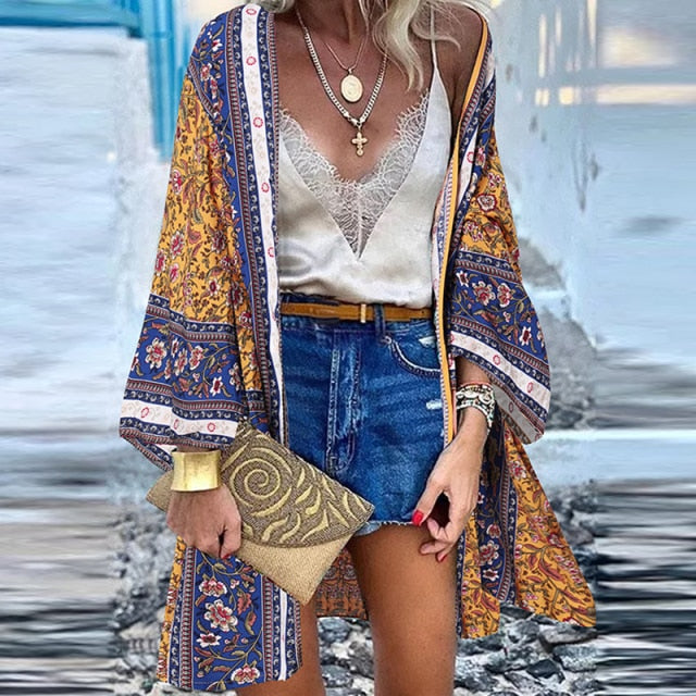 Summer Open Front Bohemian Floral Printed blouse