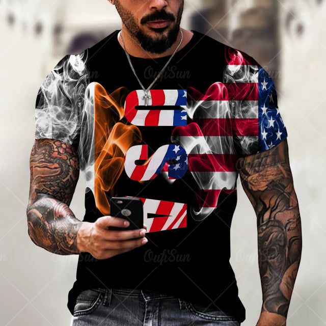 Men's American Flag  O-Neck Tops