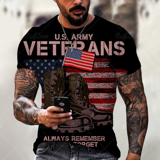 Men's American Flag  O-Neck Tops