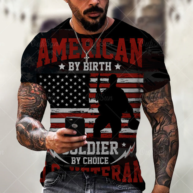 Men's American Flag  O-Neck Tops