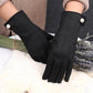 Women Winter Plus Velvet Thicken Warm Touch Screen Gloves Elegant Pearl Suede Windproof Full Finger Cycling Driving Gloves K43