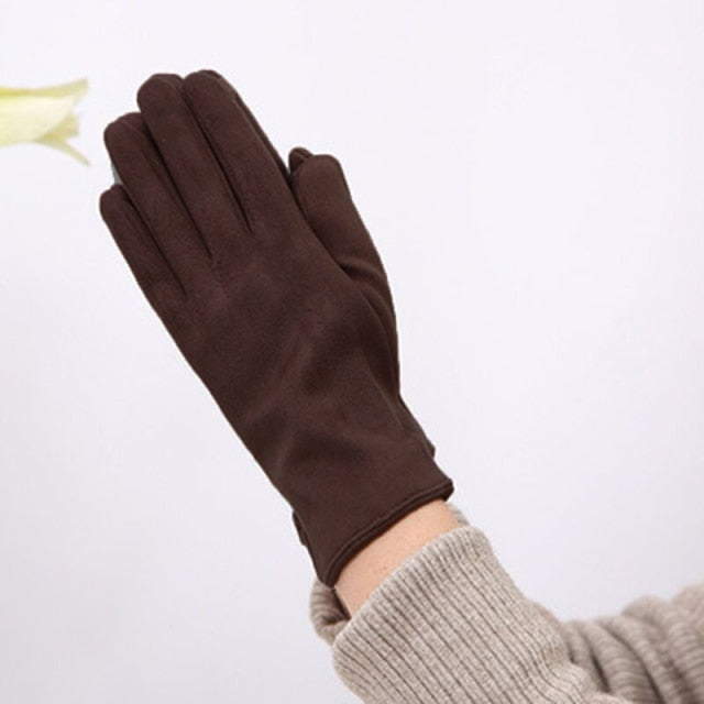 Women Winter Plus Velvet Thicken Warm Touch Screen Gloves Elegant Pearl Suede Windproof Full Finger Cycling Driving Gloves K43