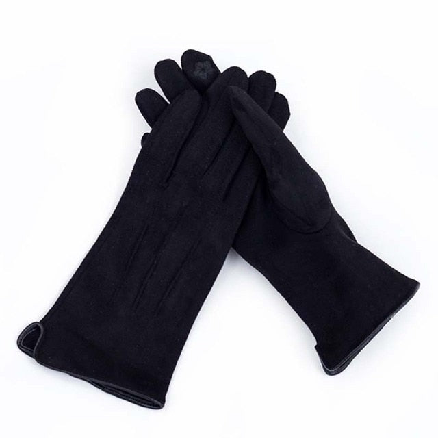 Women Winter Plus Velvet Thicken Warm Touch Screen Gloves Elegant Pearl Suede Windproof Full Finger Cycling Driving Gloves K43