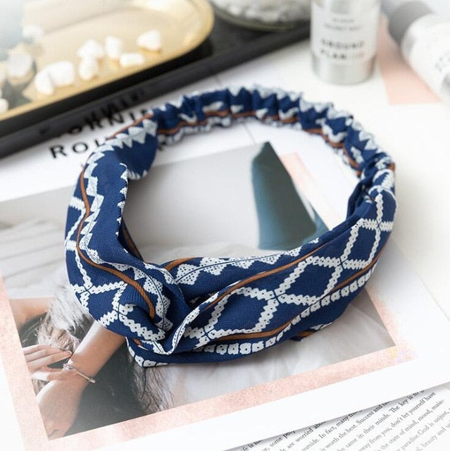 Fashion Floral Women’s Headband Hair Accessories Leopard Cross Knotted Bow Chiffon Hair Band Boho Headdress Ladies Hoop Headwear