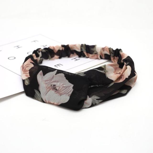 Fashion Floral Women’s Headband Hair Accessories Leopard Cross Knotted Bow Chiffon Hair Band Boho Headdress Ladies Hoop Headwear