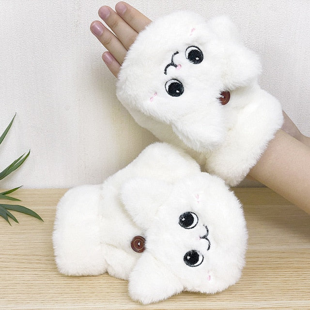 Women’s Plush Cat Fingerless Gloves