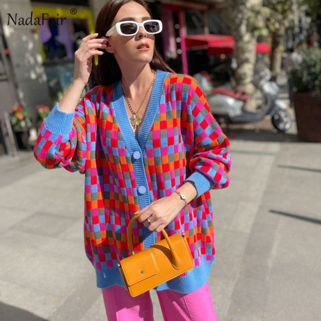 Nadafair Milti Patterned Cardigan Women Fashion Plus Size Winter Sweater Autumn Loose Casual Oversized Knitwear Cardigan Muje.