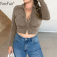 Women's Casual Long Sleeved Crop Top