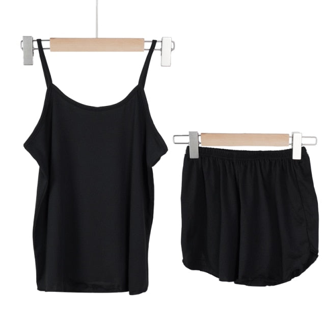 Pajamas for Women Summer Solid Sleepwear Sexy Pyjamas Set Tank Top Shorts Cute Underwear Set Soft Sleeveless Nightwear