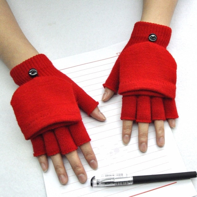 Winter Warm Thickening Wool Gloves Knitted Flip Fingerless Exposed Finger Thick Gloves Without Fingers Mittens Glove Women