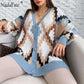 Nadafair Milti Patterned Cardigan Women Fashion Plus Size Winter Sweater Autumn Loose Casual Oversized Knitwear Cardigan Muje.