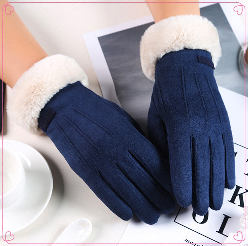 Women Winter Gloves Warm Touch Screen Women Fur Gloves Full Finger Mittens Glove Driving Windproof Gants Hivers Femme Guantes