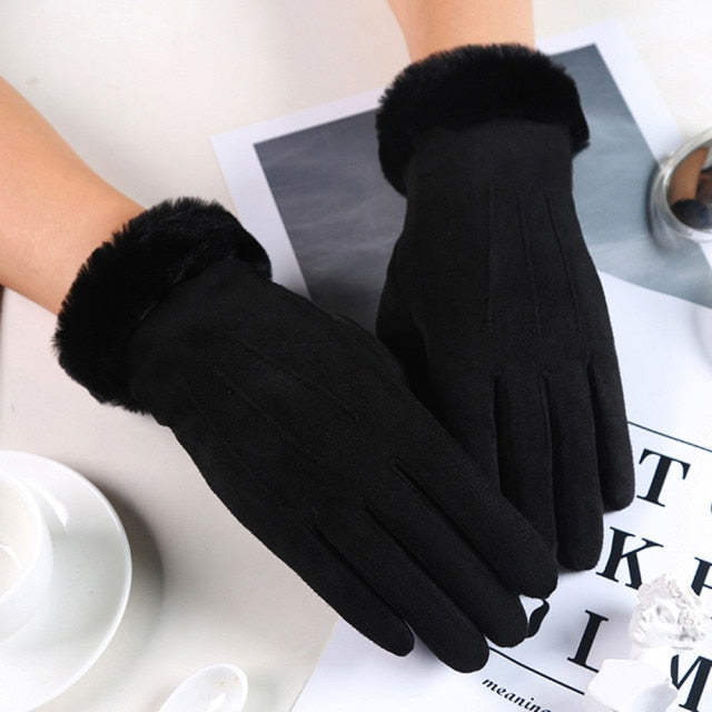 Women Winter Gloves Warm Touch Screen Women Fur Gloves Full Finger Mittens Glove Driving Windproof Gants Hivers Femme Guantes