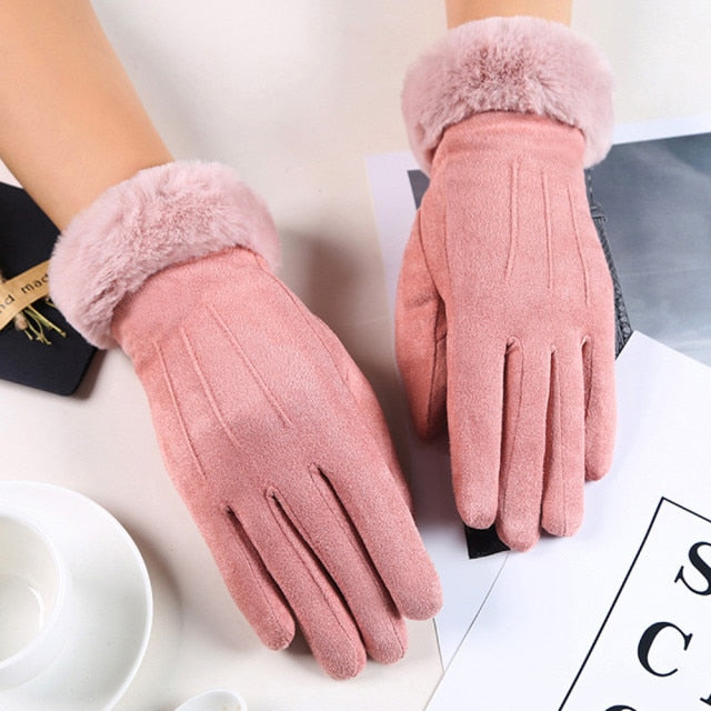 Women Winter Gloves Warm Touch Screen Women Fur Gloves Full Finger Mittens Glove Driving Windproof Gants Hivers Femme Guantes