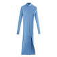 Women's Long Sleeves High-Neck Elastic Midi Dress