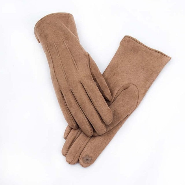 Women Winter Plus Velvet Thicken Warm Touch Screen Gloves Elegant Pearl Suede Windproof Full Finger Cycling Driving Gloves K43