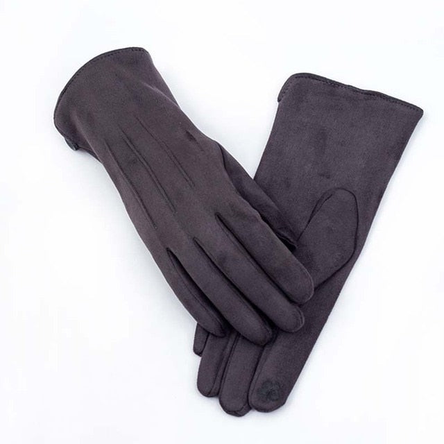 Women Winter Plus Velvet Thicken Warm Touch Screen Gloves Elegant Pearl Suede Windproof Full Finger Cycling Driving Gloves K43