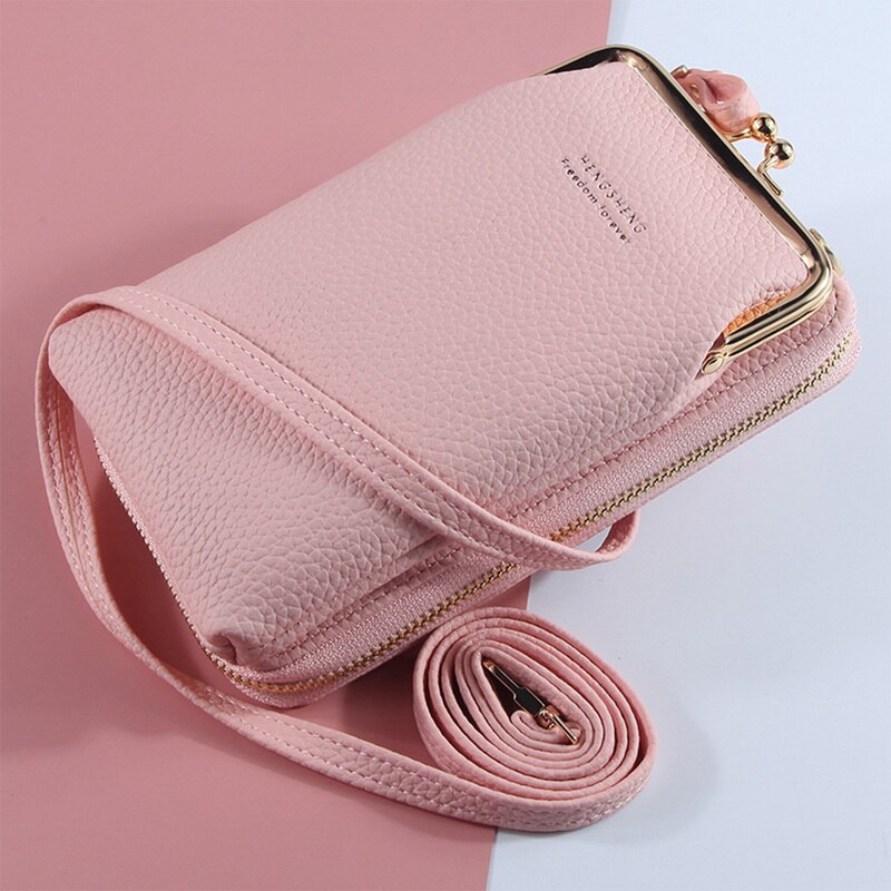 New Fashion Women Purses Solid PU Leather Strap Shoulder Bag Mobile Phone Big Card Holders Wallet Handbag Pockets For Girls.