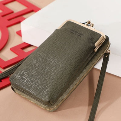 New Fashion Women Purses Solid PU Leather Strap Shoulder Bag Mobile Phone Big Card Holders Wallet Handbag Pockets For Girls.