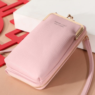 New Fashion Women Purses Solid PU Leather Strap Shoulder Bag Mobile Phone Big Card Holders Wallet Handbag Pockets For Girls.