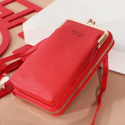 New Fashion Women Purses Solid PU Leather Strap Shoulder Bag Mobile Phone Big Card Holders Wallet Handbag Pockets For Girls.