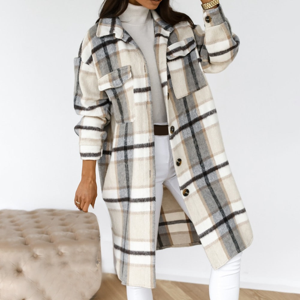 Plaid Long Oversized Thick Warm Woolen Coat