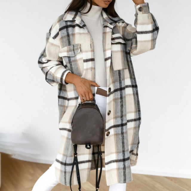 Plaid Long Oversized Thick Warm Woolen Coat