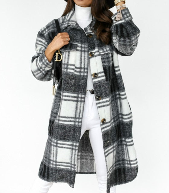 Plaid Long Oversized Thick Warm Woolen Coat