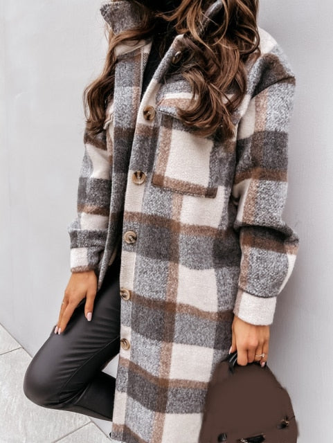 Plaid Long Oversized Thick Warm Woolen Coat