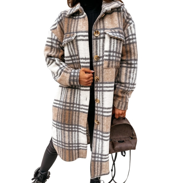 Plaid Long Oversized Thick Warm Woolen Coat