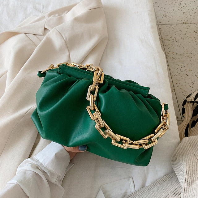 2021 Day Clutch Thick Gold Chains Dumpling Clip Purse Bag Women Cloud Underarm Shoulder Bag Pleated Baguette Pouch Handbag.