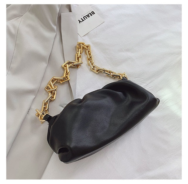 2021 Day Clutch Thick Gold Chains Dumpling Clip Purse Bag Women Cloud Underarm Shoulder Bag Pleated Baguette Pouch Handbag.