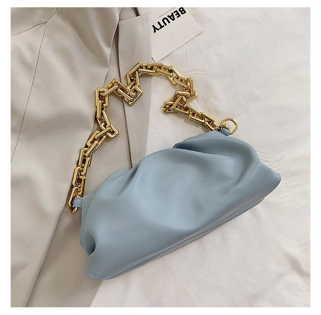 2021 Day Clutch Thick Gold Chains Dumpling Clip Purse Bag Women Cloud Underarm Shoulder Bag Pleated Baguette Pouch Handbag.