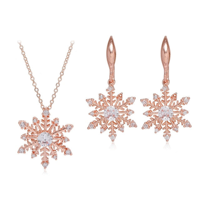 Women's 3 Pcs /set Snowflake Necklace Earrings