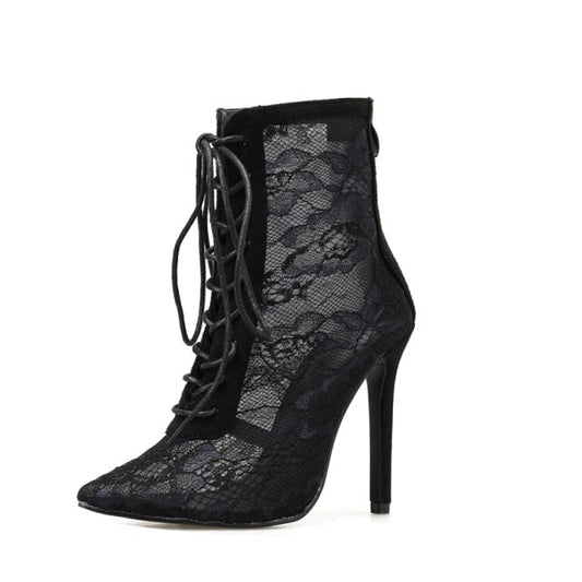 Mesh Lace-Up Cross-tied Boots