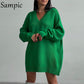 Sampic Cardigans Dress Women 2021 Winter Oversized V Neck Knitted Long Sleeve Cardigans Tops Casual Sexy Club Sweater Outwear.