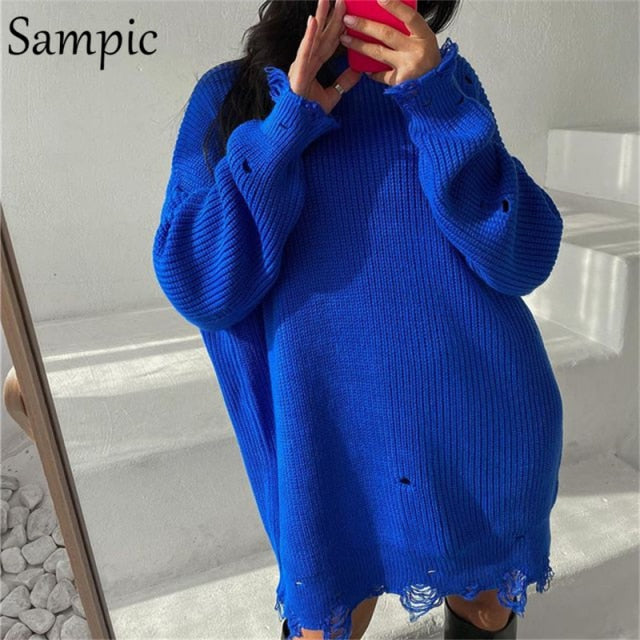 Sampic Cardigans Dress Women 2021 Winter Oversized V Neck Knitted Long Sleeve Cardigans Tops Casual Sexy Club Sweater Outwear.