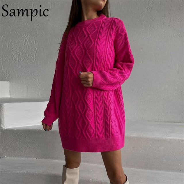 Sampic Cardigans Dress Women 2021 Winter Oversized V Neck Knitted Long Sleeve Cardigans Tops Casual Sexy Club Sweater Outwear.