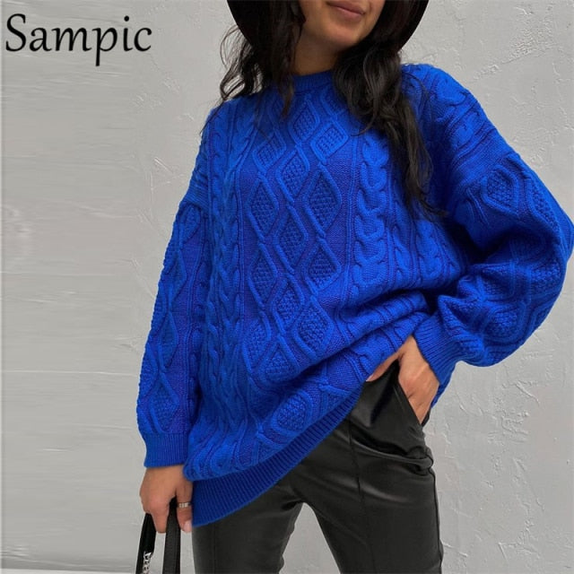 Sampic Cardigans Dress Women 2021 Winter Oversized V Neck Knitted Long Sleeve Cardigans Tops Casual Sexy Club Sweater Outwear.