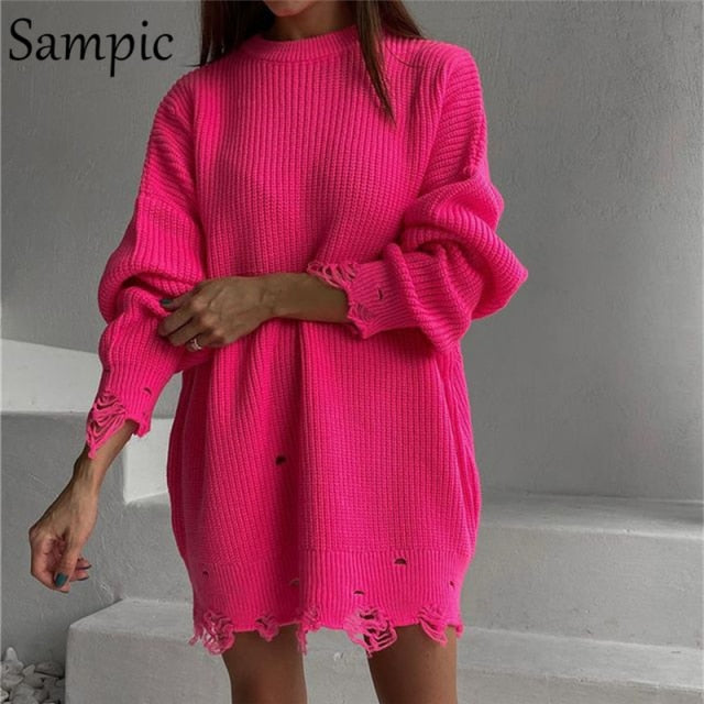 Sampic Cardigans Dress Women 2021 Winter Oversized V Neck Knitted Long Sleeve Cardigans Tops Casual Sexy Club Sweater Outwear.