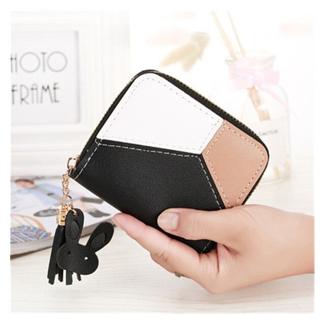 2022 NEW Geometric Patchwork PU Leather Women Long Zipper Wrist Purses Tassel Design Clutch Forever Young Wallet Female Card.