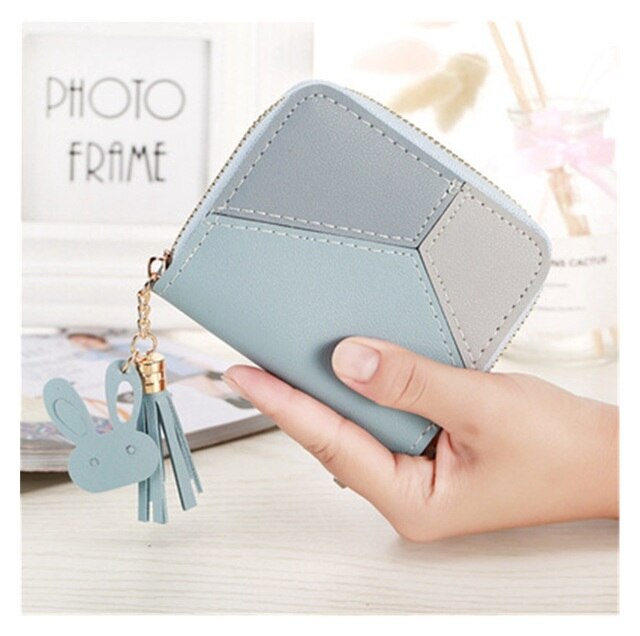 2022 NEW Geometric Patchwork PU Leather Women Long Zipper Wrist Purses Tassel Design Clutch Forever Young Wallet Female Card.